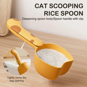 Rice Measuring Scoop Multifunctional Cat Dog Pet Food Feeding Spoon With Sealing Clip Household <b>Plastic</b> <b>Kitchen</b> Measuring Spoon - Product Image 2