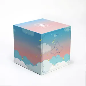 Lüks kare pembe mavi gökyüzü beyaz bulut japon karton animasyon tarzı 2 parça sert karton hediye kapaklı kutu