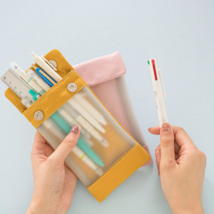Semi-transparent frosted pencil case, artsy and fresh <b>canvas</b> and PVC patchwork pencil <b>box</b>, exam stationery bag, pencil case - Product Image 4