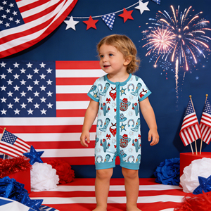 Pijama de Bebê Unissex Personalizado com Zíper Duplo e Manga Curta, Estampa Patriótica, em Bambu, para o Dia 4 de Julho - Product Image 5