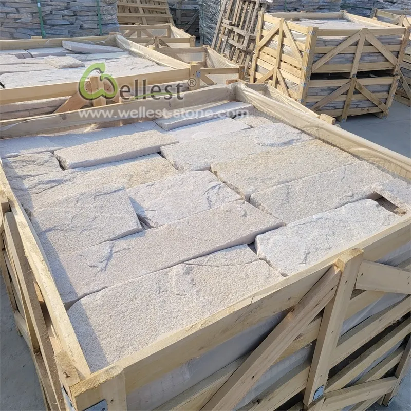 loose stone beige white sandstone stone for decoration wall cladding and for villa hotel project exterior interior w