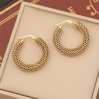 Boucles d'oreilles créoles hypoallergéniques en acier inoxydable plaqué or 18 carats, style chunky, pour femme, idéales pour les fêtes et comme cadeau