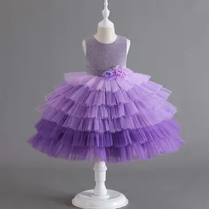OEM ODM Custom Hot sale Colorful Girl Cake Design Party Gown Crianças Rainbow Princess Fancy Dress Crianças Flower Girl Dresses