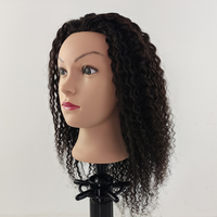 Tête d'entraînement 16 pouces en cheveux humains 100% naturels noirs bouclés ondulés, mannequin féminin pour la coiffure et la pratique en cosmétologie