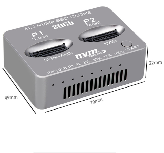 Aluminum M.2 NVMe AHCI SSD Docking Station USB3.2 Type-C 20Gbps Double SSD Clone Plug and Play