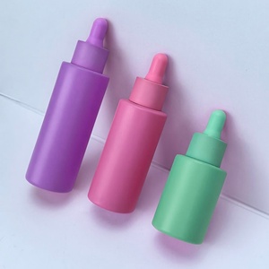 ขวดแก้วหยดแบบกดสำหรับน้ำมันใส่ผม/เซรั่ม ขนาด 15 มล. 30 มล. 50 มล. 60 มล. 80 มล. แบบไหล่เรียบ สีม่วง สีเขียว สีน้ำเงิน สีชมพู  แบบหนา - Product Image 1