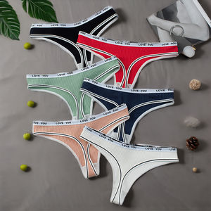 Hochwertige dünne Baumwoll-T-Back-Höschen für Damen Mid-Rise G-<span class=keywords><strong>String</strong></span> mit Spitzens chleifen dekoration Großhandel Anpassbares Logo auf Schritt - Product Image 3