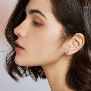 CZCITY <span class=keywords><strong>Orecchini</strong></span> a Perno in <span class=keywords><strong>Argento</strong></span> Sterling 925, Design Triangolare alla Moda, Vintage Minimalista con Turchese per Donne - Product Image 3