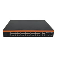 TiNCAM Unmanaged 24 Gigabit PoE Ports PoE Switch 2 1000Mbps UPLINK 2 SFP Fiber IEEE802.3 AF/AT 300W 56Gbps Kapasitas