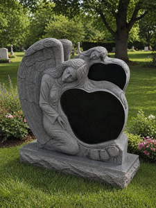Estatua de Ángel Llorón de Granito para Cementerio, Forma de Corazón, Estilo Europeo Tradicional, Monumento Funerario - Product Image 1