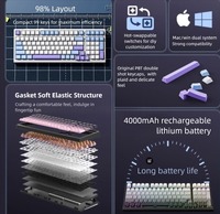 Clavier de jeu mécanique sans fil USB-C programmable avec rétroéclairage RVB, 98 % de touches montées sur profil, interrupteurs remplaçables à chaud, touches PBT