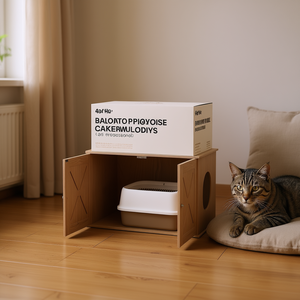 Enclos pour litière pour chat en bois de bambou 65L, contrôle des odeurs, accessoire d'hygiène féline - Product Image 2