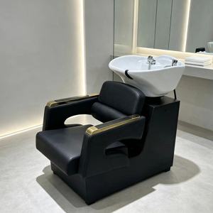 Fauteuil de lavage moderne noir rembourré avec lavabo intégré pour salon de coiffure - Product Image 4