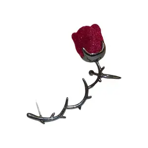 2023 Latest Design Black Red Rose Earring Jewelry Fashion Cool Pave Flower Shaped Cuff Women Earring