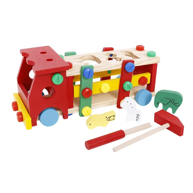 動物の形に一致する木製ナットネジ組み立てツール車のおもちゃ多機能木製ナット組み立て車のおもちゃボールノッキングゲームおもちゃ