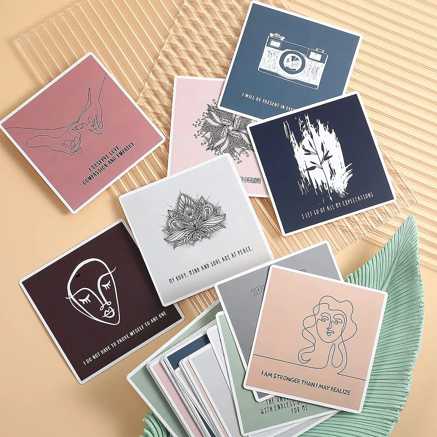カスタム印刷された瞑想精神的健康マインドフルネス心に強く訴える引用肯定的な動機付けの印刷肯定カード