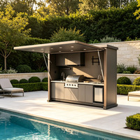 Meuble mural gain de place avec porte coulissante et robinet, unité de cuisine extérieure pour petit jardin, barbecue et cuisson