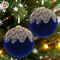 Boule de Noël artisanale en plastique bleu marine avec paillettes dorées dégradées, ornement de luxe pour arbre de Noël, décoration de fête, 2025