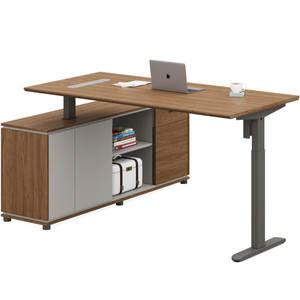 Bureau d'ordinateur moderne en forme de L, réglable en hauteur, modulaire, extensible, convertible, en métal E0 MFC, logo personnalisé, pour la maison, le bureau, l'étude, l'école - Product Image 2