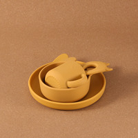 Ensemble d'alimentation pour bébé en silicone sans BPA pour le sevrage comprenant une cuillère en forme de lapin, une assiette avec caractéristiques de sécurité pour les repas des enfants