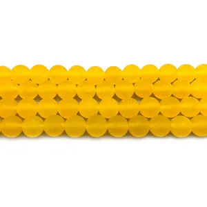 New arrivals matte frosted natural yellow jade beads for jewelry making (AB1700)