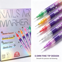 Ensemble de 12 marqueurs pour nail art à séchage rapide à base d'eau, outil de beauté pour les ongles, vente en gros, logo personnalisé, service d'étiquetage privé