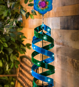 กระดิ่งลมพลังงานแสงอาทิตย์รูปดอกไม้สีฟ้าสุดเท่ใช้แขวนกลางแจ้งเครื่องปั่นลมพร้อมหางสวน - Product Image 3