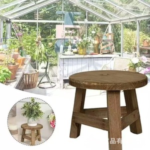 Taburete Redondo de Madera 602, Taburete de Almacenamiento, Mesa de Exterior, Soporte para Plantas, Soporte para Aumentar la Altura - Product Image 4
