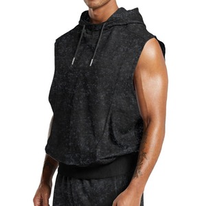 New <b>men's</b> European and American street trend fashion distressed floral <b>sleeveless</b> hooded <b>sleeveless</b> top - Product Image 2