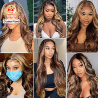Perruque Lace Frontale HD 13x4 en Cheveux Humains, Densité 200, Ombré avec Mèches Colorées, Ondulation Body Wave, avec Ligne de Cheveux Pré-épilée