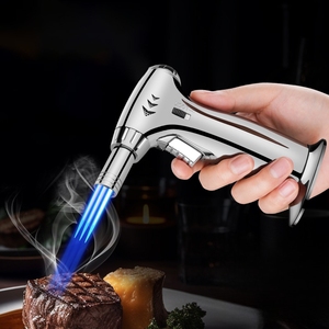 Accendino a <span class=keywords><strong>torcia</strong></span> 360 Jet antivento ricaricabile a butano con blocco di sicurezza, fiamma blu singola/tripla regolabile, per sigari e barbecue all'aperto - Product Image 3
