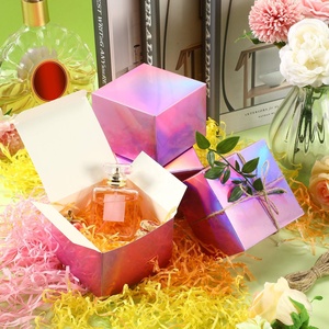 Laser holographic glitter hot stamping packaging butterfly satin ribbon string candy wedding gift small paper box