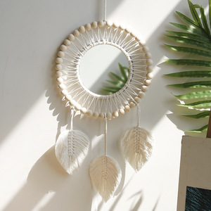 Decoración Bohemia para el hogar, cuerda de algodón, macramé, <span class=keywords><strong>tapiz</strong></span> de cuentas de madera, colgante de pared de boda con espejo para dormitorio - Product Image 1