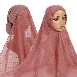 ผู้หญิงมุสลิมผ้าพันคอชีฟองฮิญาบผ้าพันคอ Modal หลอดบอลหมวกแบบบูรณาการสะดวกผ้าพันคอแฟชั่นสไตล์ใหม่ชุดชีฟอง