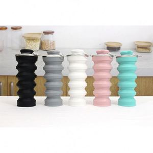 Bouteille d'eau pliable en silicone personnalisable avec logo, idéale pour le sport, la course, les voyages, le fitness, la randonnée et le camping, avec système de boisson directe. - Product Image 1