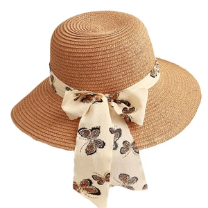En gros, Visières de plage souples d'été pour femmes, à large bord, en paille, en soie, avec logo personnalisé, pour enfants et adultes, style mode, Garden Vocation Ribbon - Product Image 3
