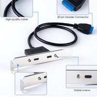 Kabel Ekstensi Port Panel Belakang Chassis USB 3.0 Front Panel Header 19/20Pin Male ke 2 USB C Female dengan Bracket Slot PCI-E 12cm