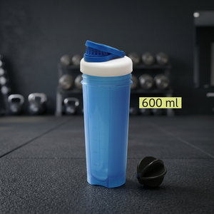 Blue Plastic Drink Holder 600ml <b>Shaker</b> <b>Bottle</b> with Flip Lid Reusable for Travel Modern Style for Certified - Product Image 2