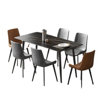 Prix d'usine, meubles de salle à manger en aluminium et acier, table à manger carrée simple en marbre, ensemble de table et de chaises de salle à manger, 6 places