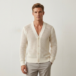 Manson Hochwertige Herren-Strickjacke Locker Sitzender Pointelle-Knopf Cardigan Frühling und Sommer Langarm-Pullover - Product Image 3