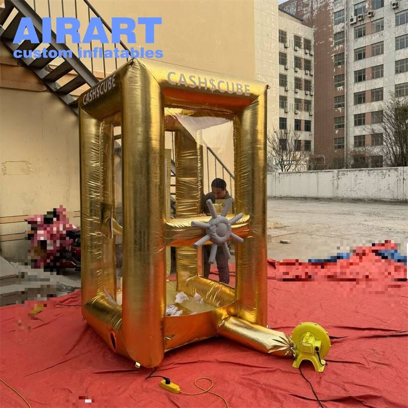 Money Catching Inflatables 2.5m Golden Inflatable Money Grabber,Portable Inflatable Cash Cube ...