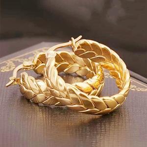 Créoles tressées plaquées <span class=keywords><strong>or</strong></span> 18 carats, motif feuille de blé torsadée, hypoallergéniques en acier inoxydable, bijoux fantaisie pour femme - Product Image 2