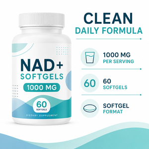 แคปซูลซอฟเจล NAD Plus สำหรับผู้ใหญ่ สูตรเฉพาะ 1000 มก. ต่อหนึ่งหน่วยบริโภค 60 หน่วยบริโภค ปราศจากกลูเตน มังสวิรัติ ออร์แกนิก โปรตีนสูง สารต้านอนุมูลอิสระ - Product Image 3