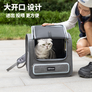 Pet <b>Backpack</b> Carrier Oxford Gray Cartoon <b>Cat</b> Breathable Zipper Closure for <b>Cats</b> - Product Image 6