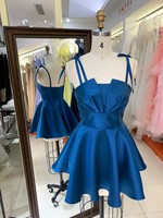 Robes de bal en gros bleu océan 2026 2027, robe de soirée, fournisseur d'usine de robes courtes en satin à bretelles pour le bal de fin d'année