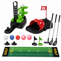Ensemble d'entraînement de golf pour enfants avec distributeur automatique de balles, tapis de putting, cible et 3 clubs réglables, balles lumineuses pour jeu en extérieur
