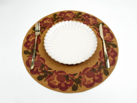 Set de table rond tissé à motif floral vintage, rose rouge orangé, résistant à la chaleur, antidérapant, lavable, pour la cuisine