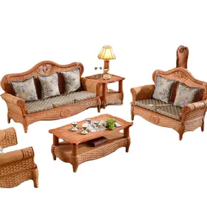 2015 High Quality Indoor bamboo Cane 123 sofa sets Vintage Rattan Furniture for salon