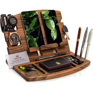 Hölzerner Handyst änder Uhren halter. Männer Wireless Device Dock Organizer Holz Mobile Base Nachttisch Ladestation