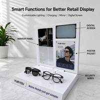 Présentoir de Comptoir en Acrylique Blanc pour Lunettes Intelligentes avec Écran Numérique Intégré, Miroir d'Essai, Sécurité Antivol et Montage Facile